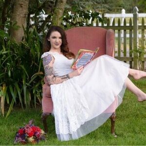 Vintage White Lace Wedding Dress tea length *needs fixes!*